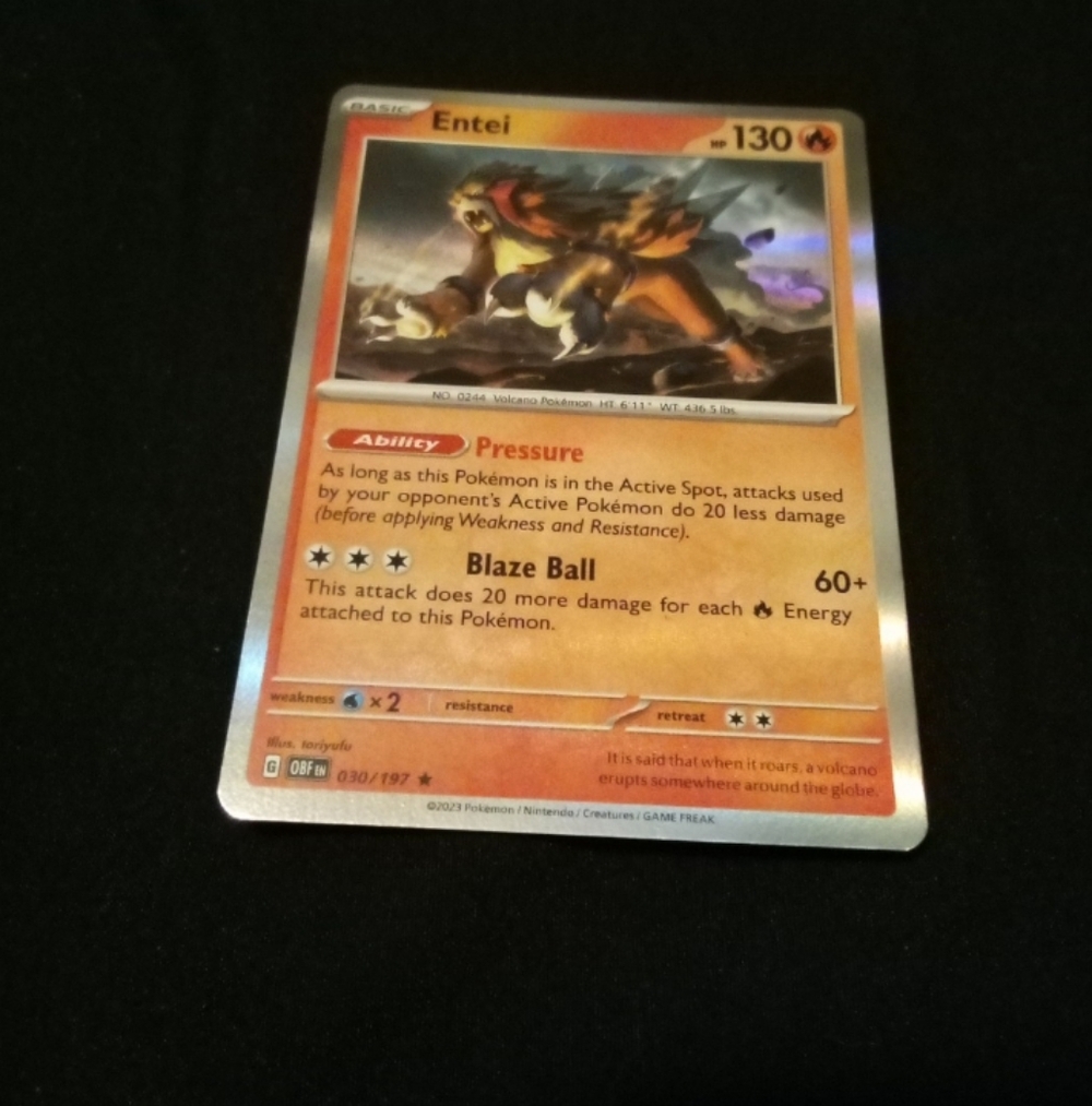 Pokemon Entei 030/197 Obsidian Flames Rare Reverse Holo